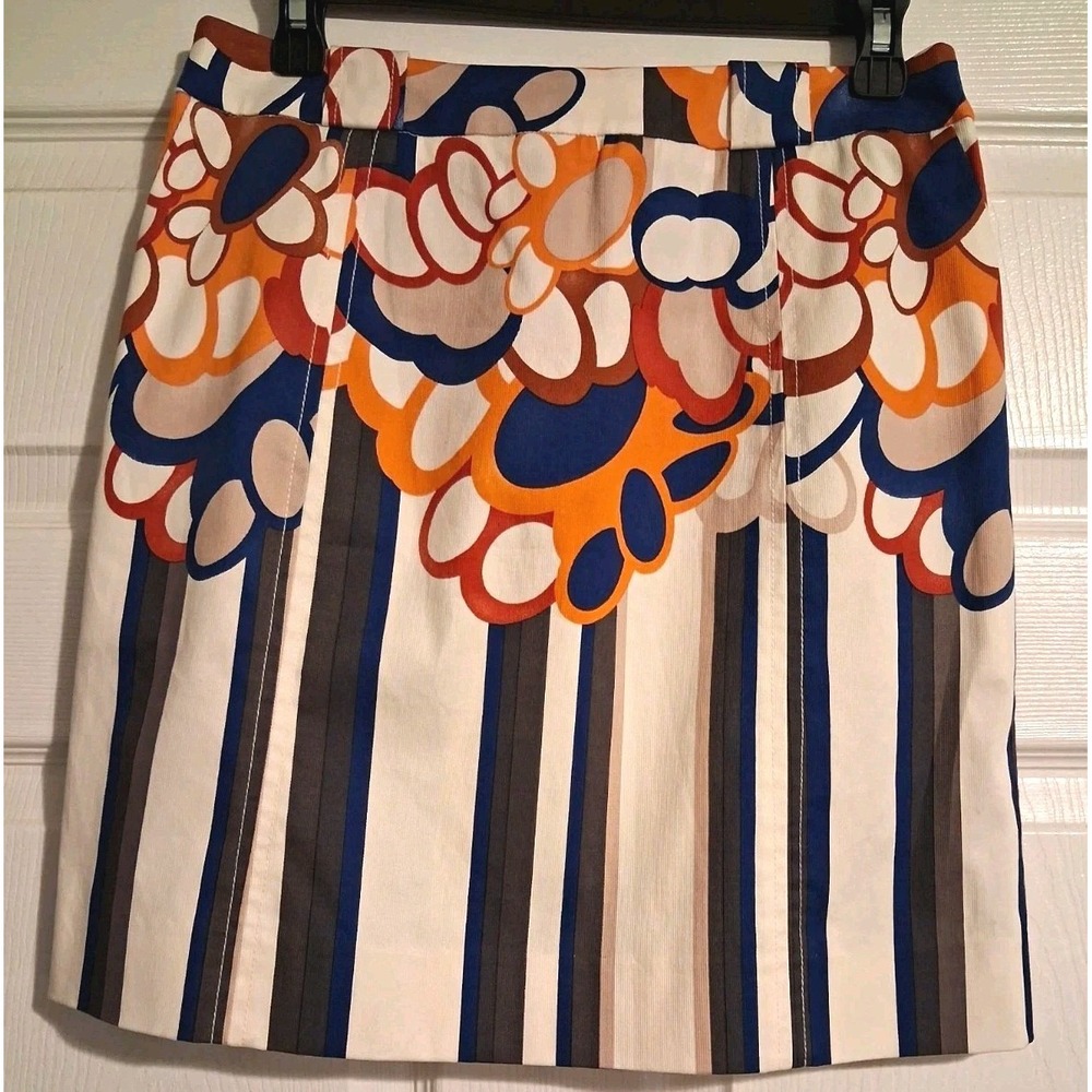 Etcetera Skirt 6 Y2K Mod Floral Stripe Cotton Stretch Retro Mini A-Line Pockets
